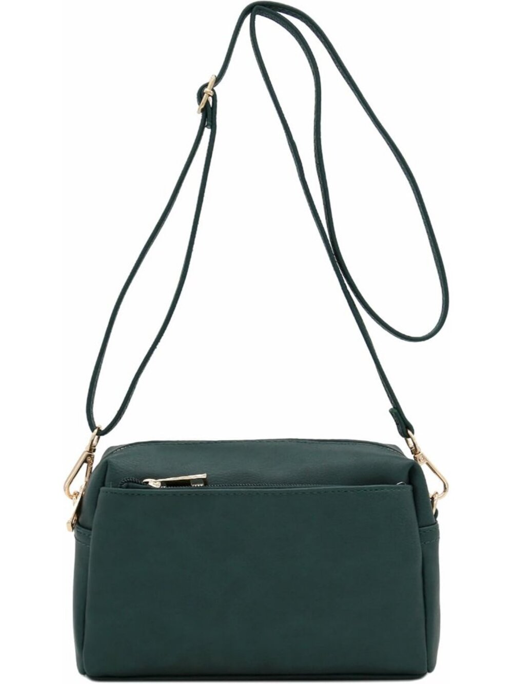 Women's Hunter Green Leather Triple Zip Small Crossbody Bag